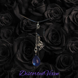 Black Obsidian & Lapis Lazuli Dragon Charm Convertible Necklace Adjustable Cord